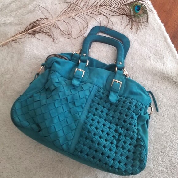 Urban Expressions Teal Woven Oversized Hand Bag - Picture 1 of 12
